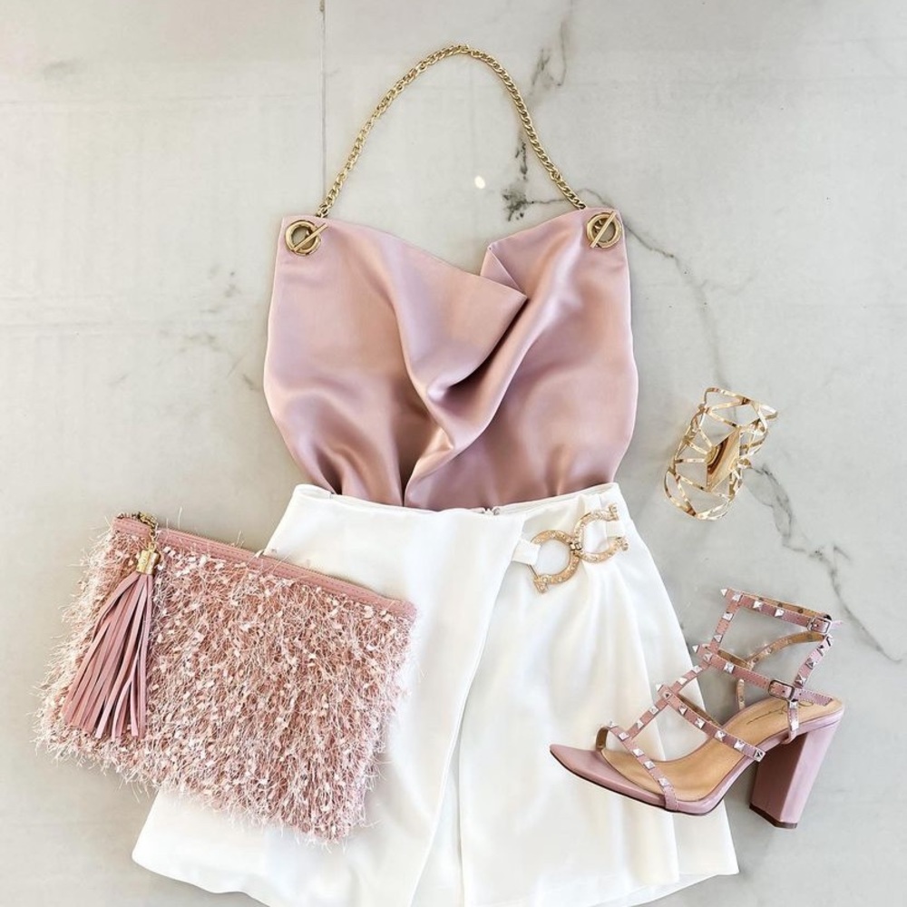 Pink Satin Chain Halter Top